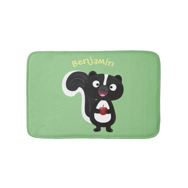 Cute happy skunk cartoon illustration bath mat (Front)