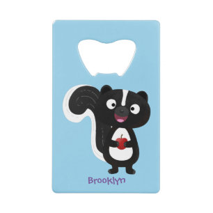 Cute happy skunk cartoon illustration credit card bottle opener