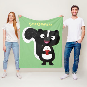 Cute happy skunk cartoon illustration fleece blanket
