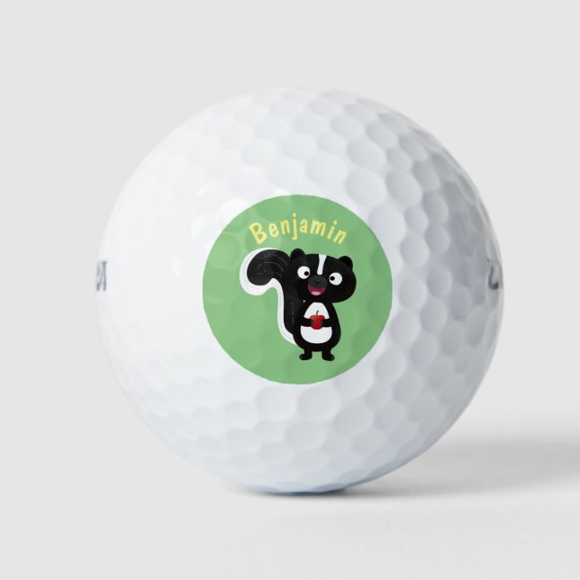 Cute happy skunk cartoon illustration golf balls (Front)