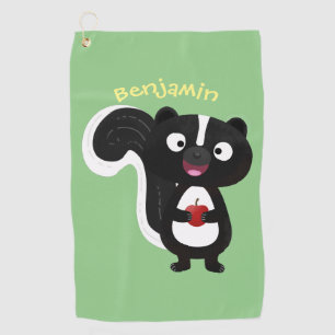 Cute happy skunk cartoon illustration  golf towel