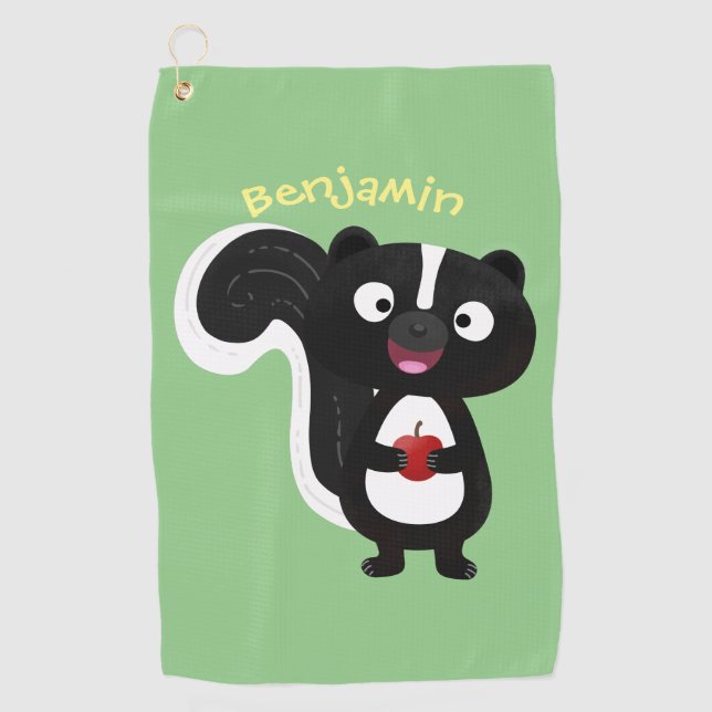 Cute happy skunk cartoon illustration  golf towel (Front)