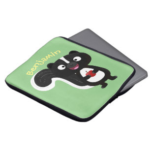 Cute happy skunk cartoon illustration laptop sleeve