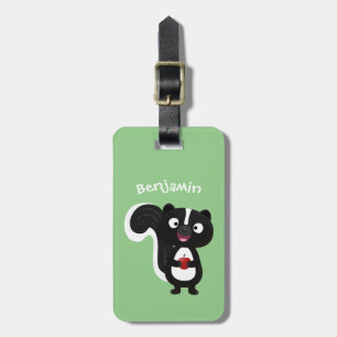 Cute happy skunk cartoon illustration luggage tag