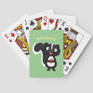 Cute happy skunk cartoon illustration playing cards