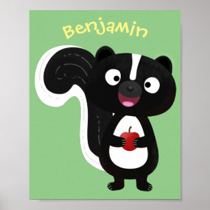 Cute happy skunk cartoon illustration poster