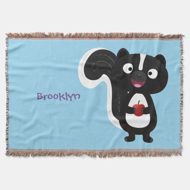 Cute happy skunk cartoon illustration throw blanket (Front)