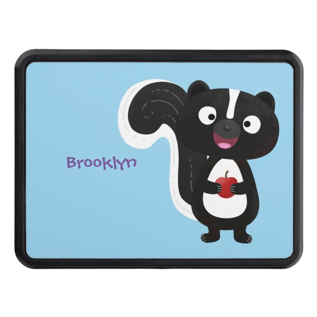 Cute happy skunk cartoon illustration trailer hitch cover (Front)