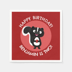 Cute happy skunk personalized cartoon birthday napkin