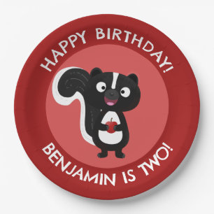 Cute happy skunk personalized cartoon birthday paper plate