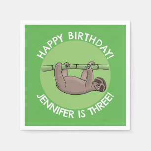 Cute happy sloth personalized cartoon birthday napkin