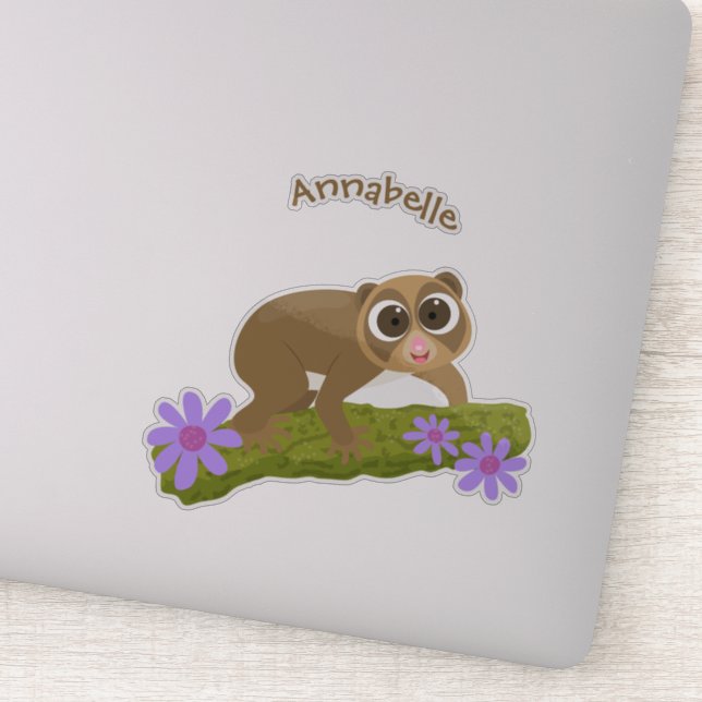 Cute happy slow loris on branch cartoon (Detail)