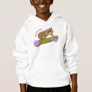 Cute happy slow loris on branch cartoon