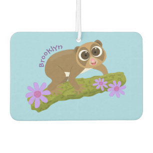 Cute happy slow loris on branch cartoon air freshener