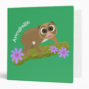 Cute happy slow loris on branch cartoon binder