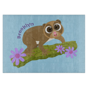 Cute happy slow loris on branch cartoon cutting board