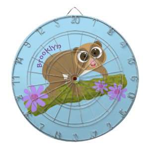 Cute happy slow loris on branch cartoon dartboard