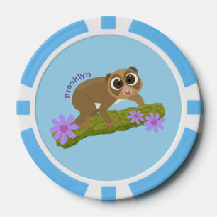 Cute happy slow loris on branch cartoon poker chips