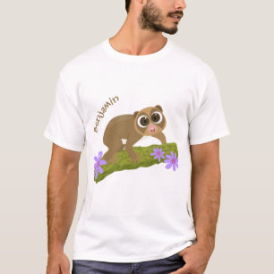 Cute happy slow loris on branch cartoon T-Shirt