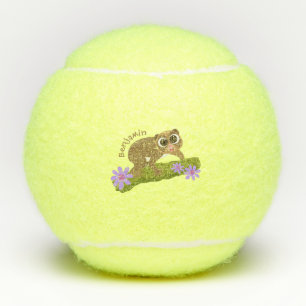 Cute happy slow loris on branch cartoon tennis balls
