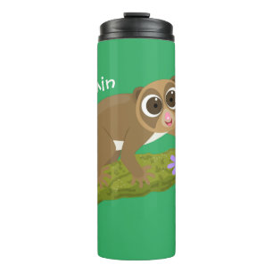 Cute happy slow loris on branch cartoon thermal tumbler