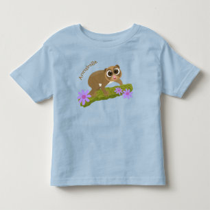 Cute happy slow loris on branch cartoon toddler t-shirt