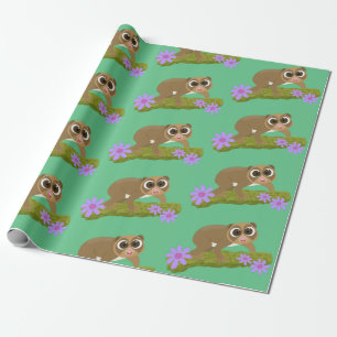 Cute happy slow loris on branch cartoon wrapping paper