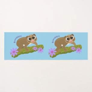 Cute happy slow loris on branch cartoon yoga mat