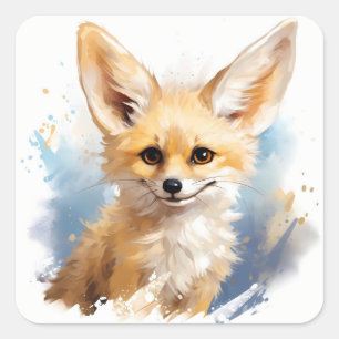 Cute Happy Smiling Brown Fennec Fox Square Sticker