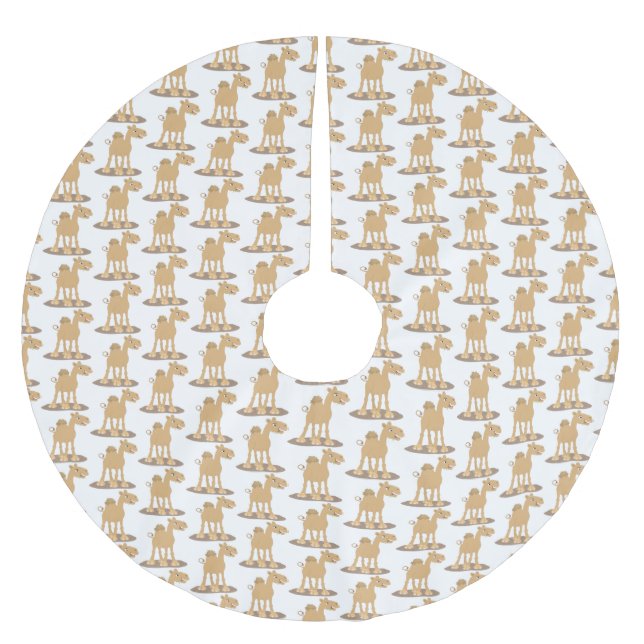 Cute happy smiling camel cartoon illustration brushed polyester tree skirt (Front)