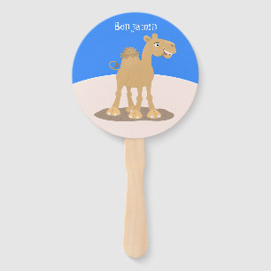 Cute happy smiling camel cartoon illustration hand fan