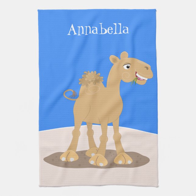 Cute happy smiling camel cartoon illustration kitchen towel (Vertical)