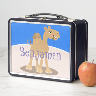 Cute happy smiling camel cartoon illustration metal lunch box