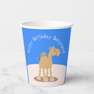 Cute happy smiling camel cartoon illustration paper cups