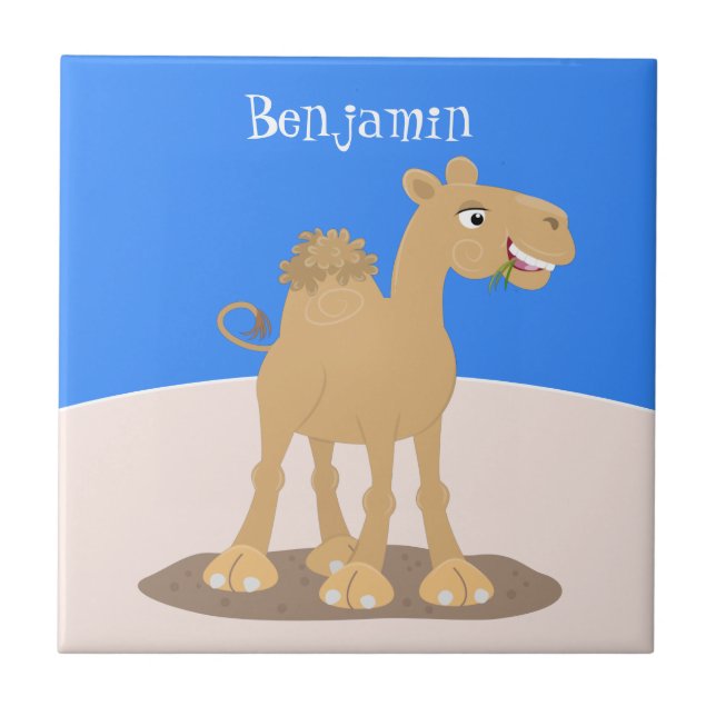 Cute happy smiling camel cartoon illustration tile (Front)