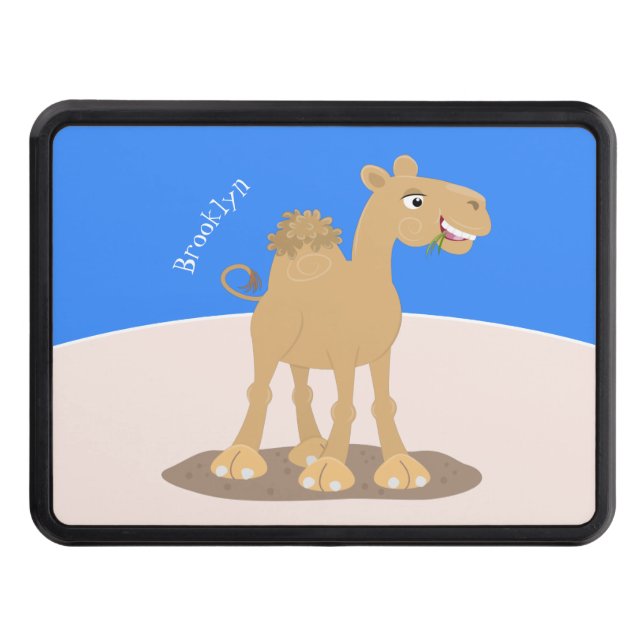 Cute happy smiling camel cartoon illustration trailer hitch cover (Front)
