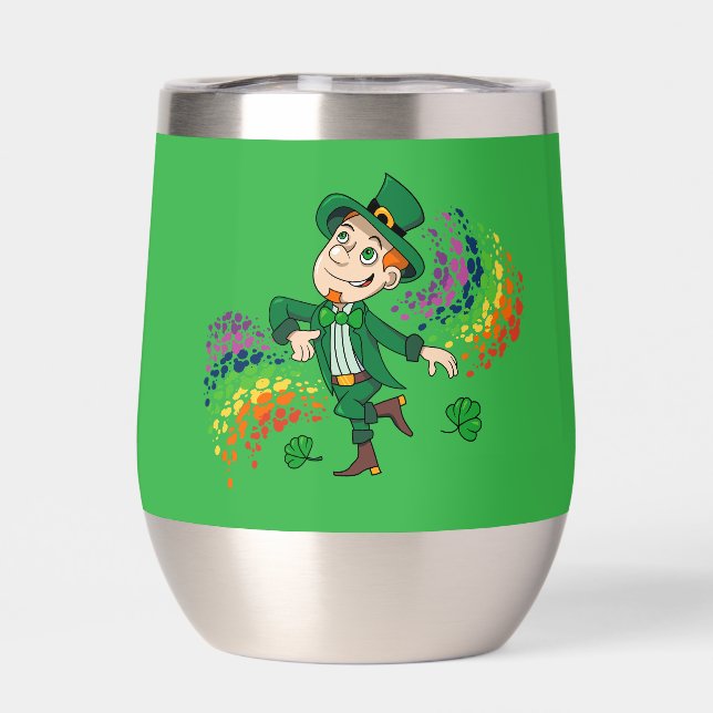 Cute happy smiling dancing leprechaun, a rainbow  (Back)