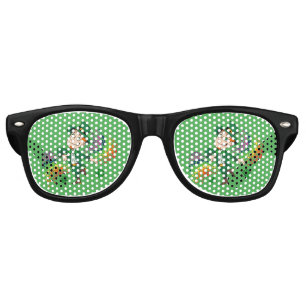 Cute happy smiling dancing leprechaun, a rainbow  retro sunglasses
