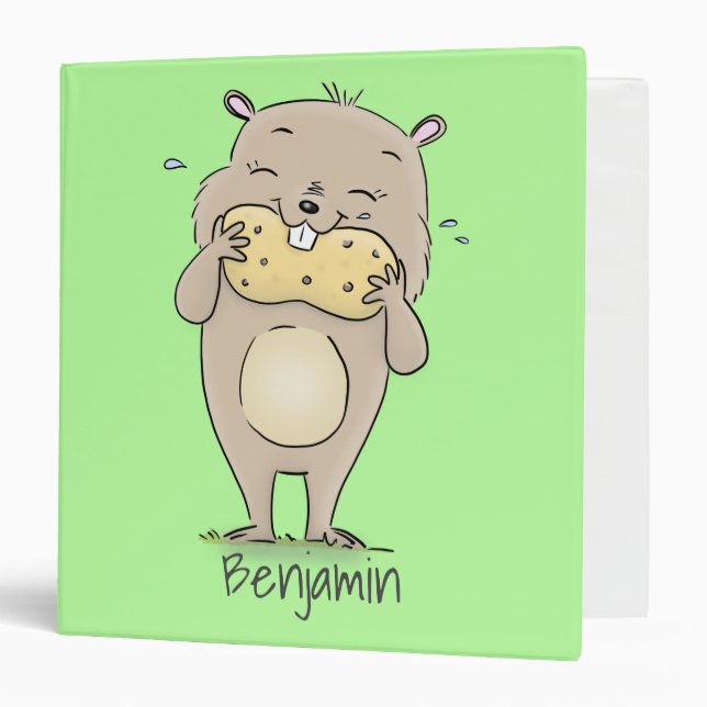 Cute happy smiling hamster with peanut cartoon binder (Front/Inside)