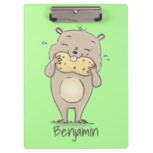 Cute happy smiling hamster with peanut cartoon clipboard