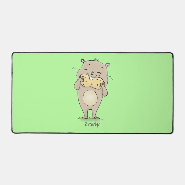 Cute happy smiling hamster with peanut cartoon desk mat (Front)