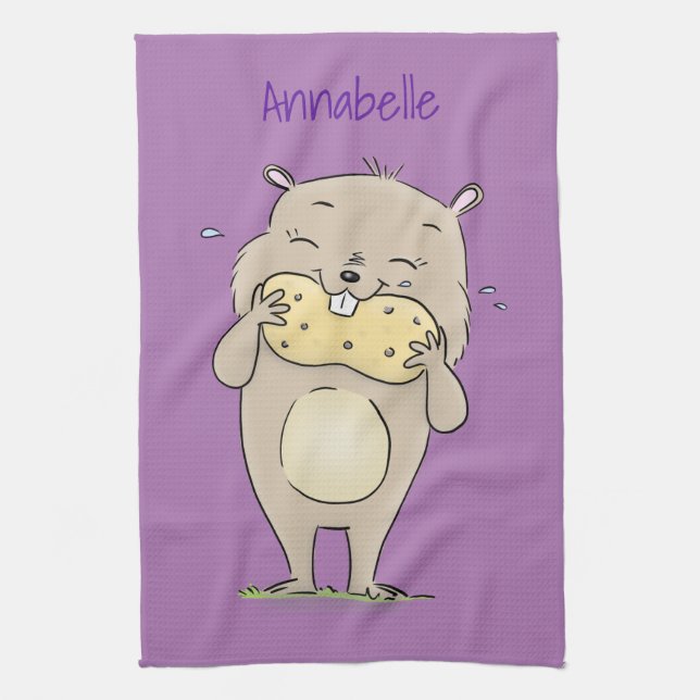 Cute happy smiling hamster with peanut cartoon kitchen towel (Vertical)
