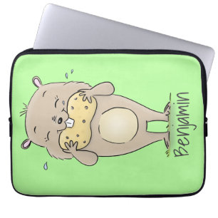 Cute happy smiling hamster with peanut cartoon laptop sleeve