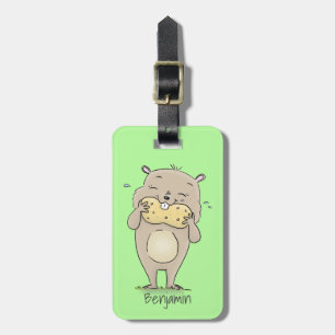 Cute happy smiling hamster with peanut cartoon luggage tag