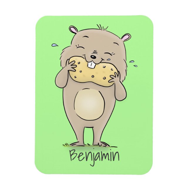 Cute happy smiling hamster with peanut cartoon magnet (Vertical)
