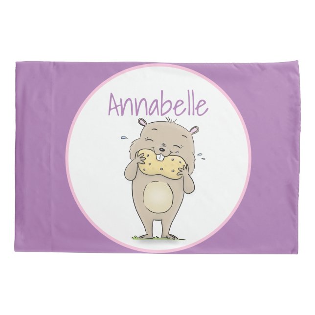 Cute happy smiling hamster with peanut cartoon pillowcase (Back)