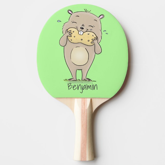 Cute happy smiling hamster with peanut cartoon ping pong paddle (Front)