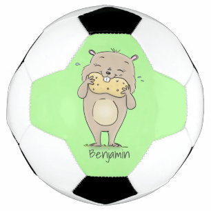 Cute happy smiling hamster with peanut cartoon soccer ball