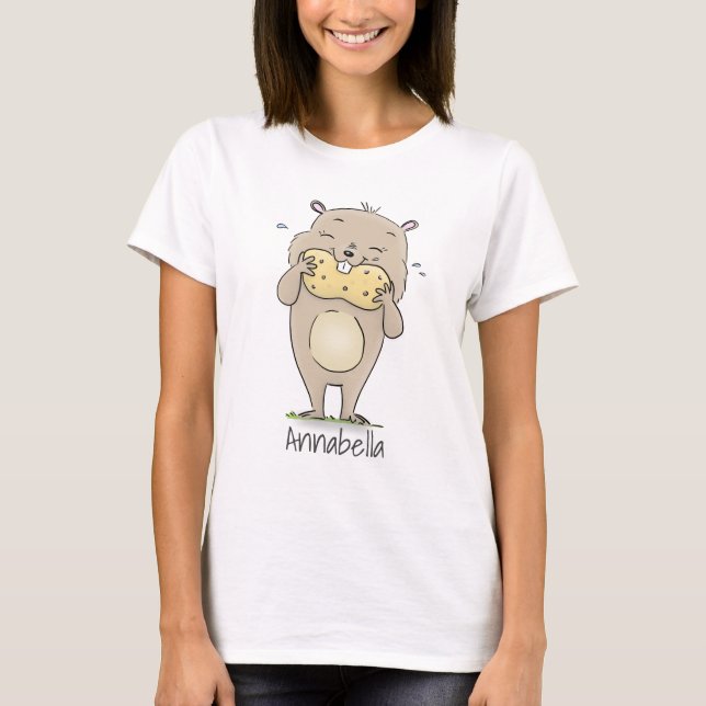 Cute happy smiling hamster with peanut cartoon T-Shirt (Front)