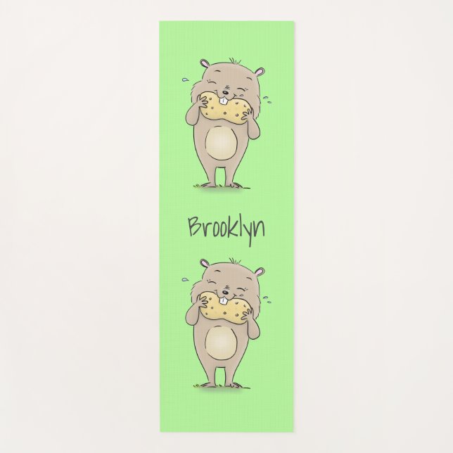 Cute happy smiling hamster with peanut cartoon yoga mat (Front)